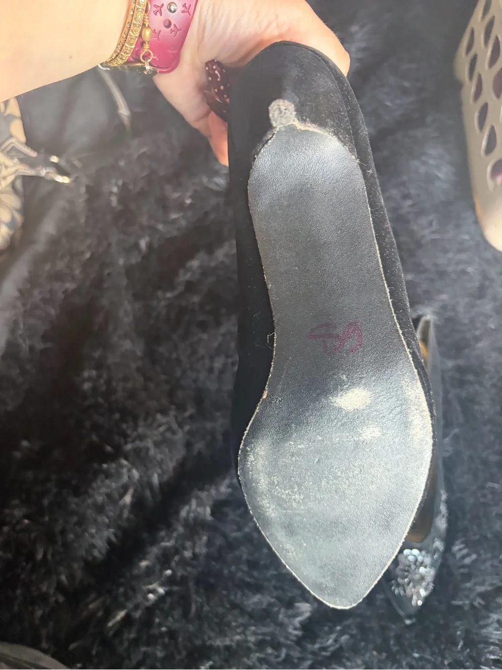 Black Pointed Toe Embellished Floral Heels